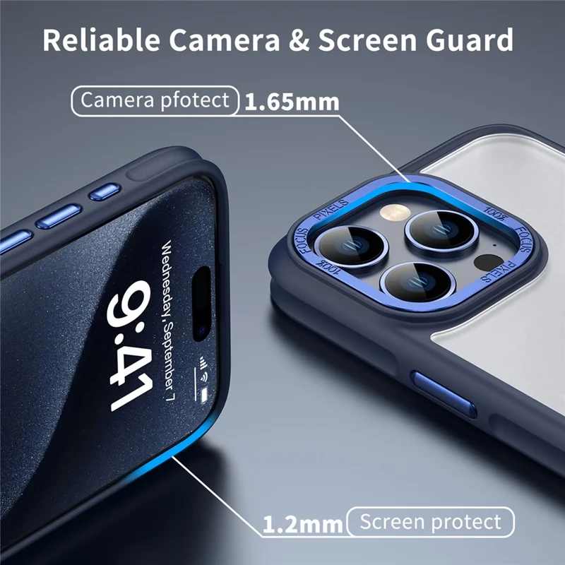 For iPhone 14 Pro Max Case Frosted TPU+Acrylic Phone Back Shell - Sapphire