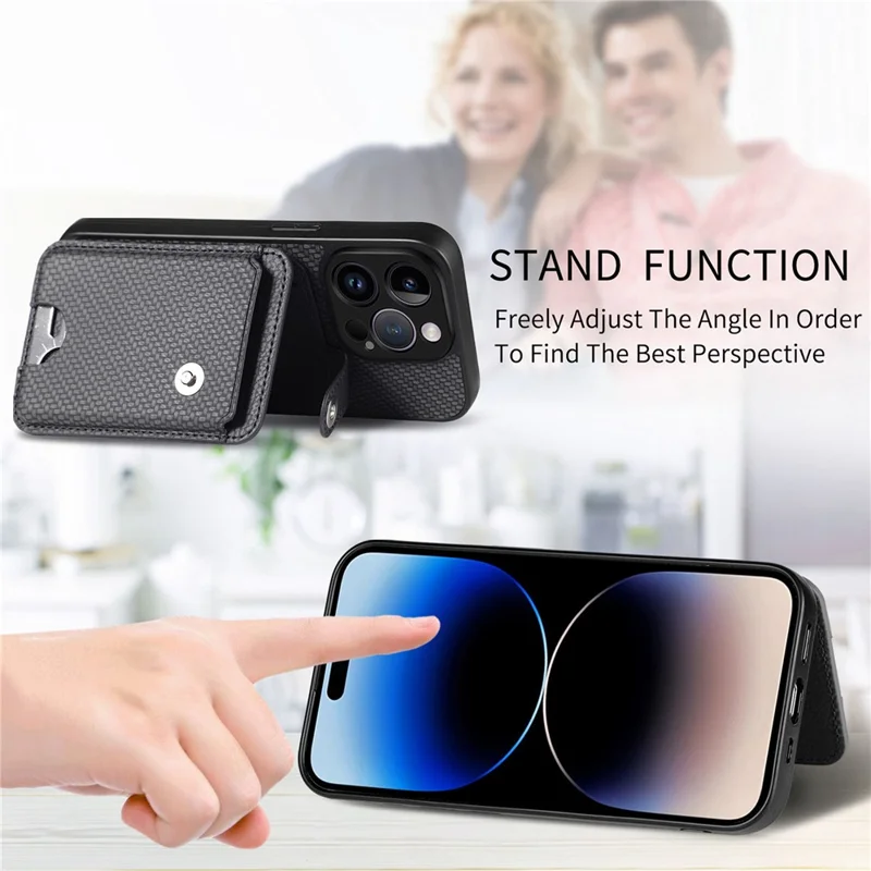 C1-06 For iPhone 14 Pro Carbon Fiber Texture Case Fall Protection Phone Cover with Card Knife Tool - Black