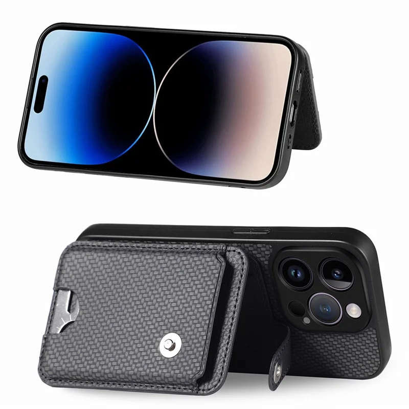 C1-06 For iPhone 14 Pro Carbon Fiber Texture Case Fall Protection Phone Cover with Card Knife Tool - Black