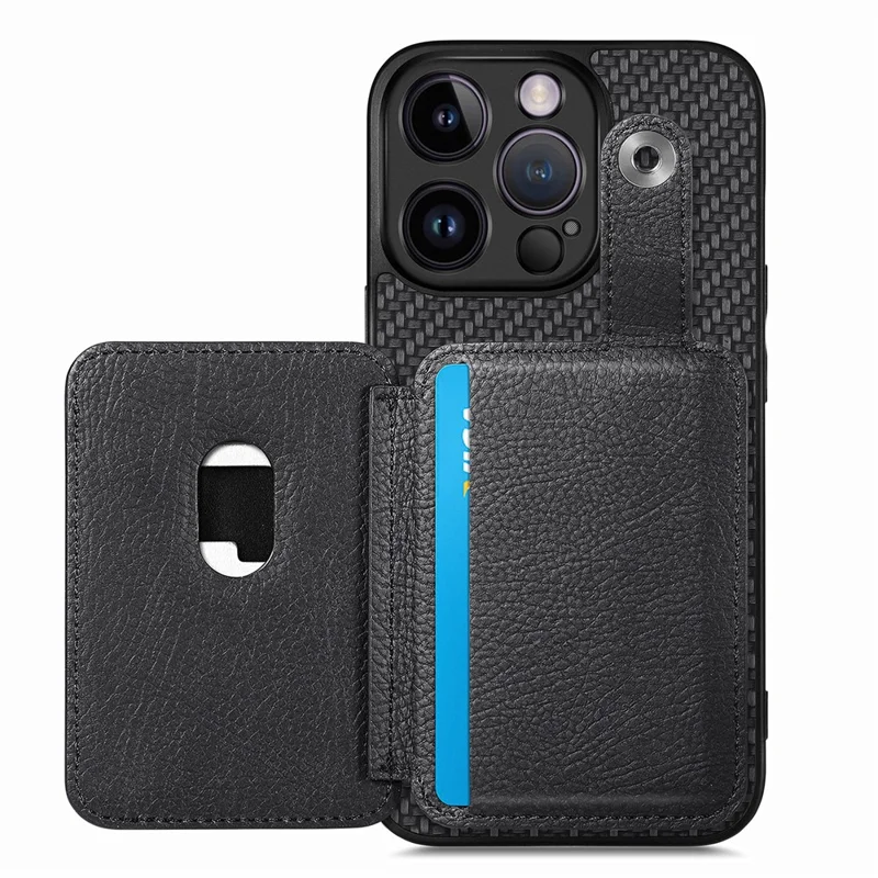 C1-06 For iPhone 14 Pro Carbon Fiber Texture Case Fall Protection Phone Cover with Card Knife Tool - Black