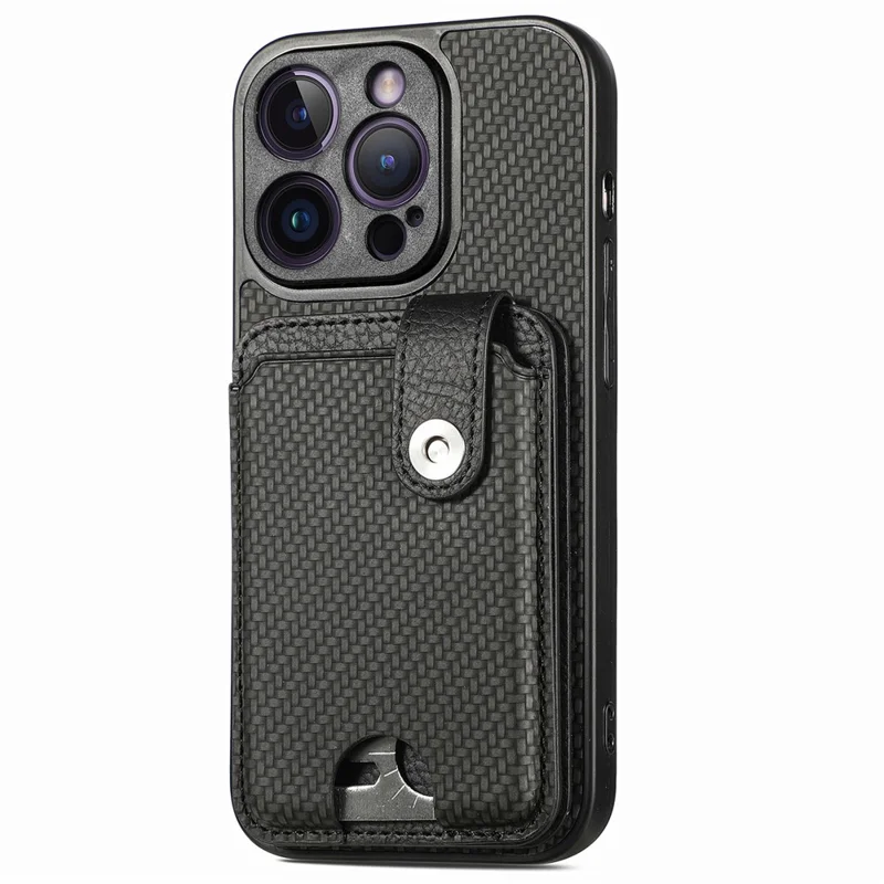C1-06 For iPhone 14 Pro Carbon Fiber Texture Case Fall Protection Phone Cover with Card Knife Tool - Black
