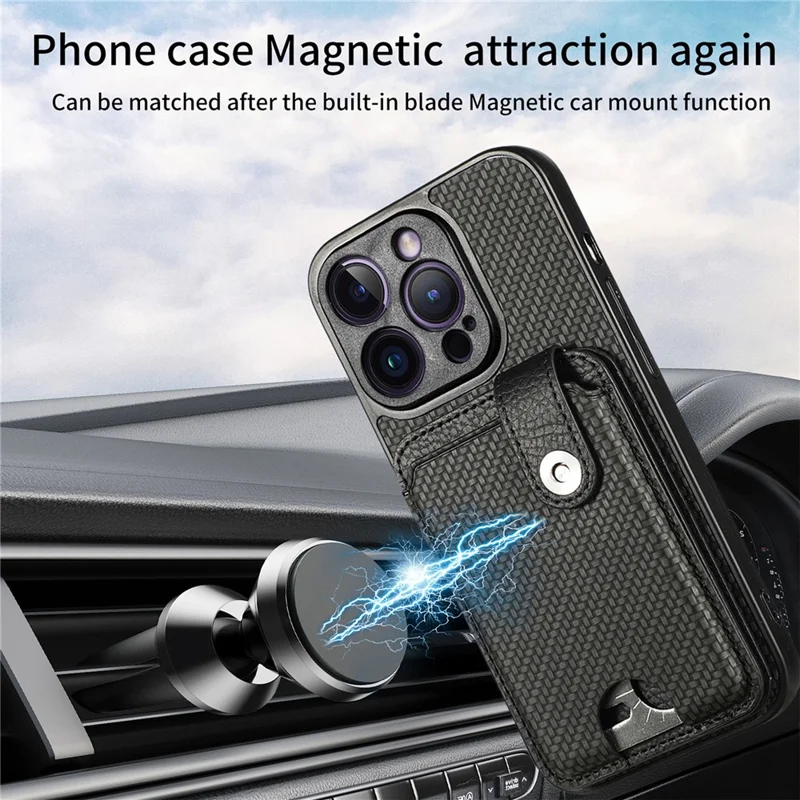C1-06 For iPhone 14 Pro Carbon Fiber Texture Case Fall Protection Phone Cover with Card Knife Tool - Black