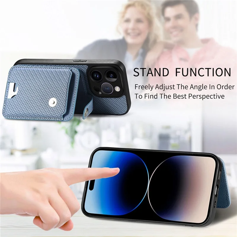 C1-06 For iPhone 14 Pro Carbon Fiber Texture Case Fall Protection Phone Cover with Card Knife Tool - Blue