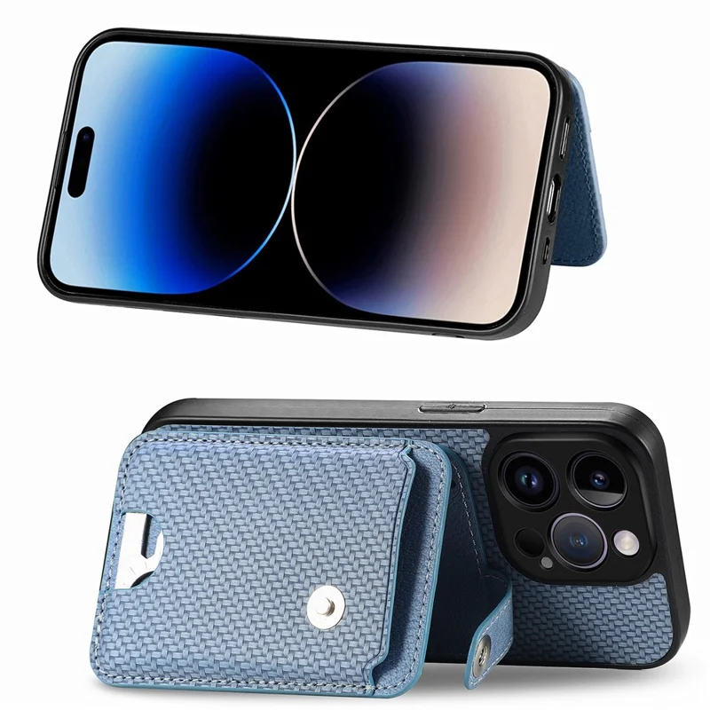 C1-06 For iPhone 14 Pro Carbon Fiber Texture Case Fall Protection Phone Cover with Card Knife Tool - Blue