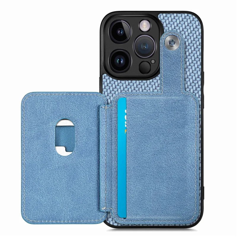 C1-06 For iPhone 14 Pro Carbon Fiber Texture Case Fall Protection Phone Cover with Card Knife Tool - Blue