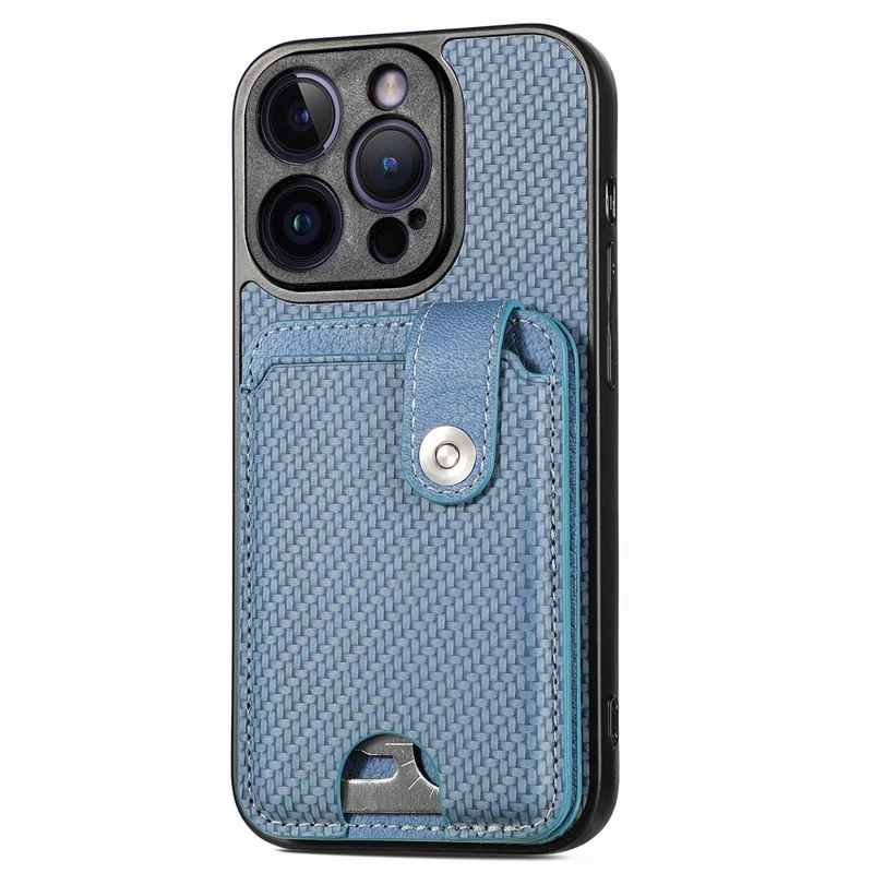 C1-06 For iPhone 14 Pro Carbon Fiber Texture Case Fall Protection Phone Cover with Card Knife Tool - Blue