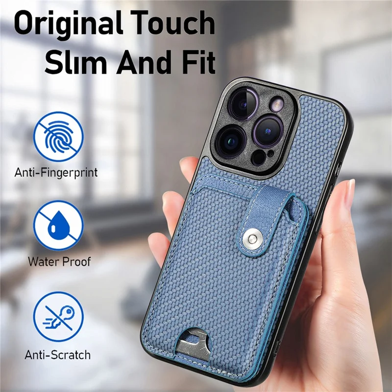C1-06 For iPhone 14 Pro Carbon Fiber Texture Case Fall Protection Phone Cover with Card Knife Tool - Blue
