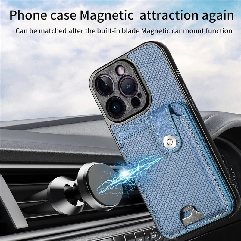 C1-06 For iPhone 14 Pro Carbon Fiber Texture Case Fall Protection Phone Cover with Card Knife Tool - Blue