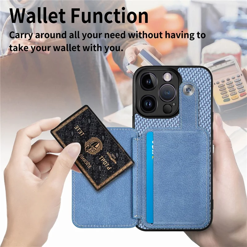 C1-06 For iPhone 14 Pro Carbon Fiber Texture Case Fall Protection Phone Cover with Card Knife Tool - Blue