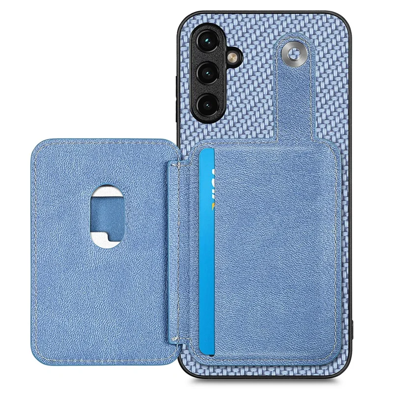 C1-06 For Samsung Galaxy A55 5G Case Carbon Fiber Texture Kickstand Phone Cover with Card Knife Tool - Blue