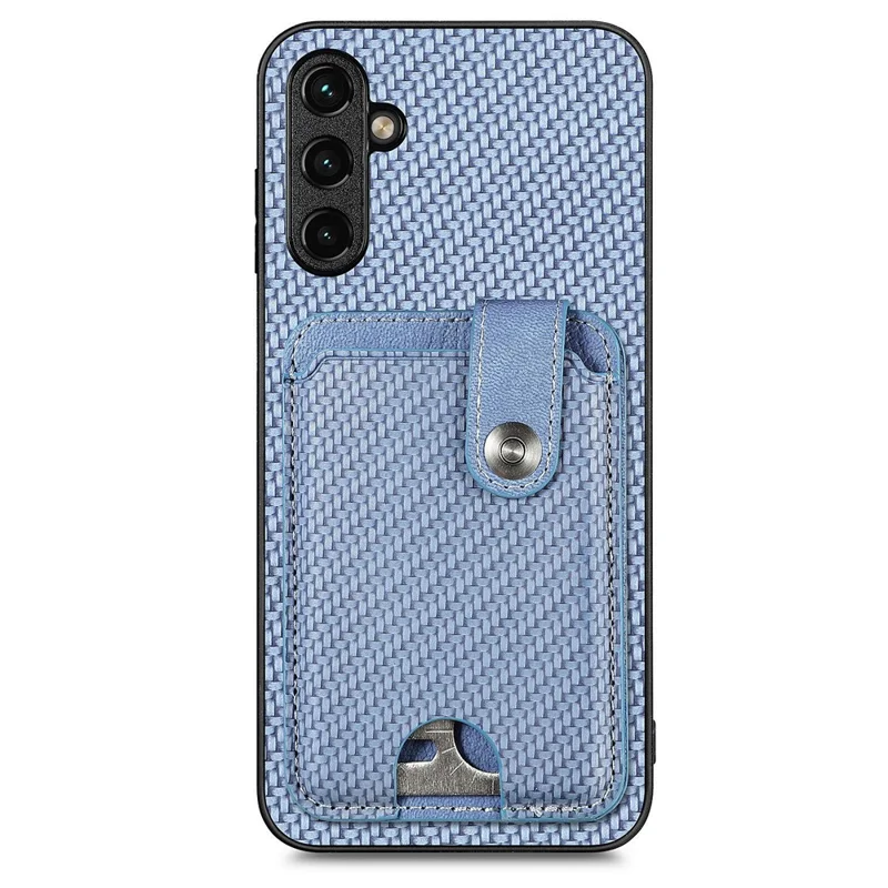 C1-06 For Samsung Galaxy A55 5G Case Carbon Fiber Texture Kickstand Phone Cover with Card Knife Tool - Blue