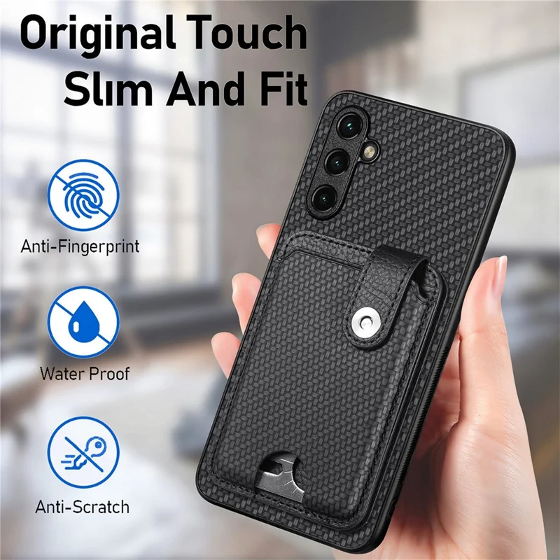 C1-06 For Samsung Galaxy A55 5G Case Carbon Fiber Texture Kickstand Phone Cover with Card Knife Tool - Blue