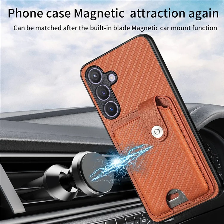 C1-06 For Samsung Galaxy S24 Case Card Slots Kickstand Phone Cover with Card Knife Tool - Khaki