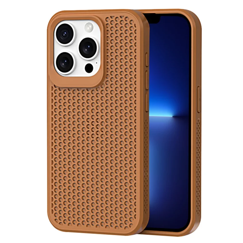 For iPhone 13 Pro Case PC+TPU Heat Dissipation Hollow Cover Phone Accessories Distributors - Brown