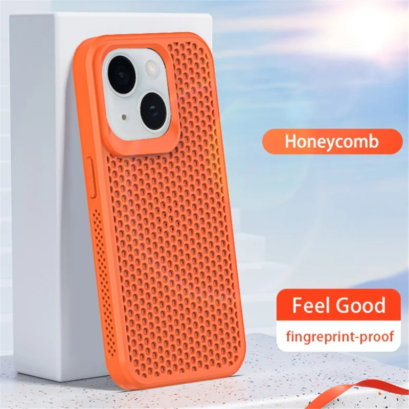 For iPhone 14 Heat Dissipation Case PC+TPU Breathable Hollow Phone Cover - Brown