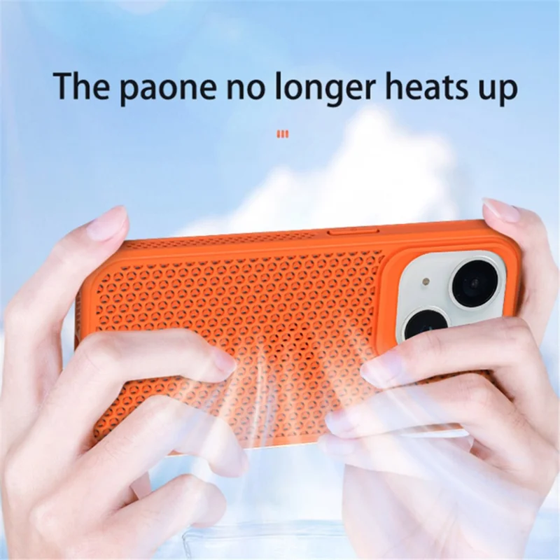 For iPhone 14 Heat Dissipation Case PC+TPU Breathable Hollow Phone Cover - Brown
