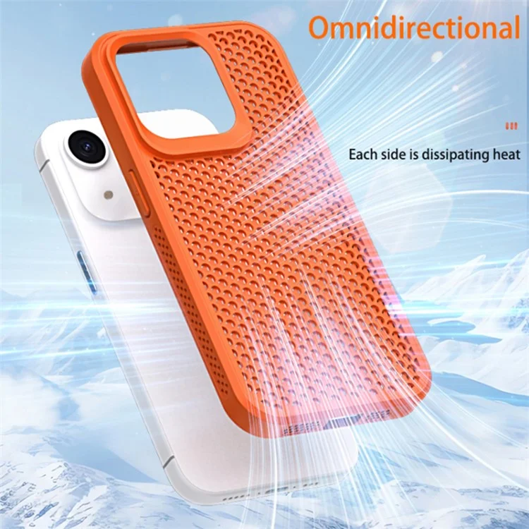 For iPhone 14 Plus Case PC+TPU Anti-drop Phone Cover Breathable Heat Dissipation - Orange