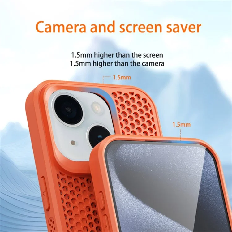 For iPhone 14 Plus Case PC+TPU Anti-drop Phone Cover Breathable Heat Dissipation - Orange