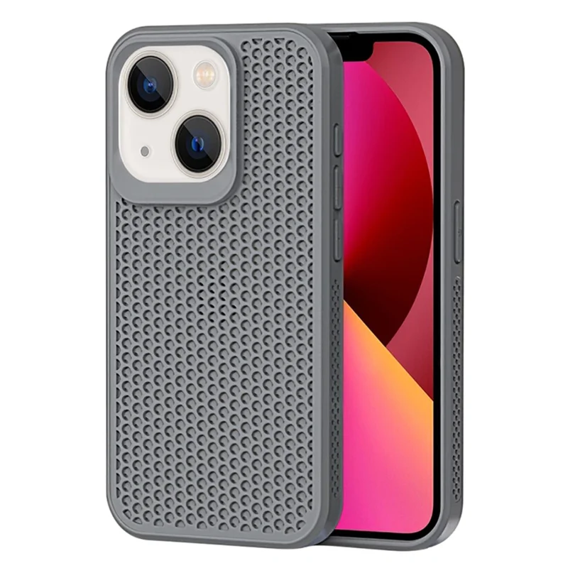 For iPhone 14 Plus Case PC+TPU Anti-drop Phone Cover Breathable Heat Dissipation - Grey