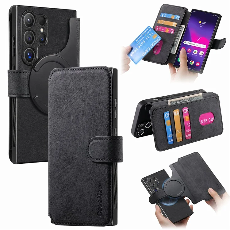 For Samsung Galaxy S24 Ultra Magnetic Case CASENEO Detachable Leather Phone Wallet Cover - Black