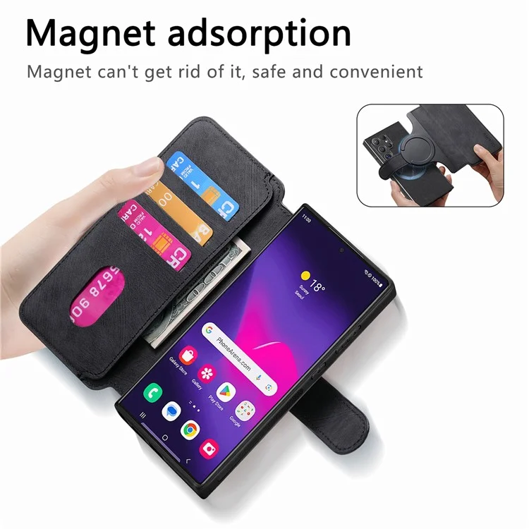 For Samsung Galaxy S24 Ultra Magnetic Case CASENEO Detachable Leather Phone Wallet Cover - Black