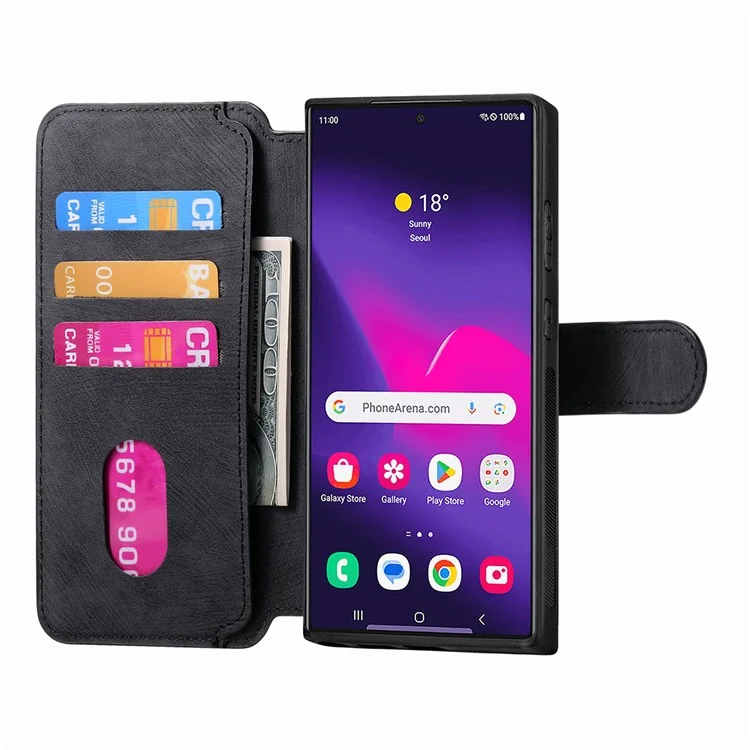 For Samsung Galaxy S24 Ultra Magnetic Case CASENEO Detachable Leather Phone Wallet Cover - Black