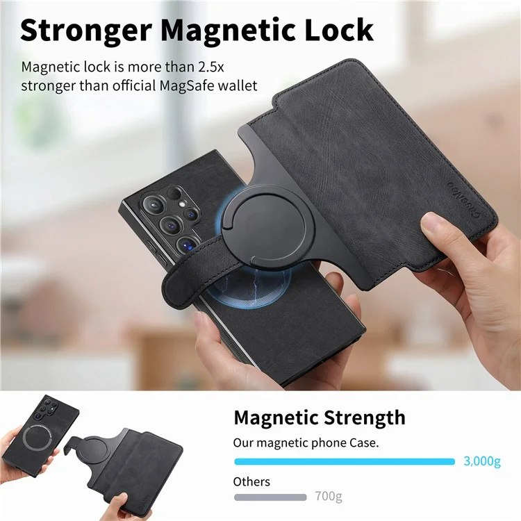 For Samsung Galaxy S24 Ultra Magnetic Case CASENEO Detachable Leather Phone Wallet Cover - Black