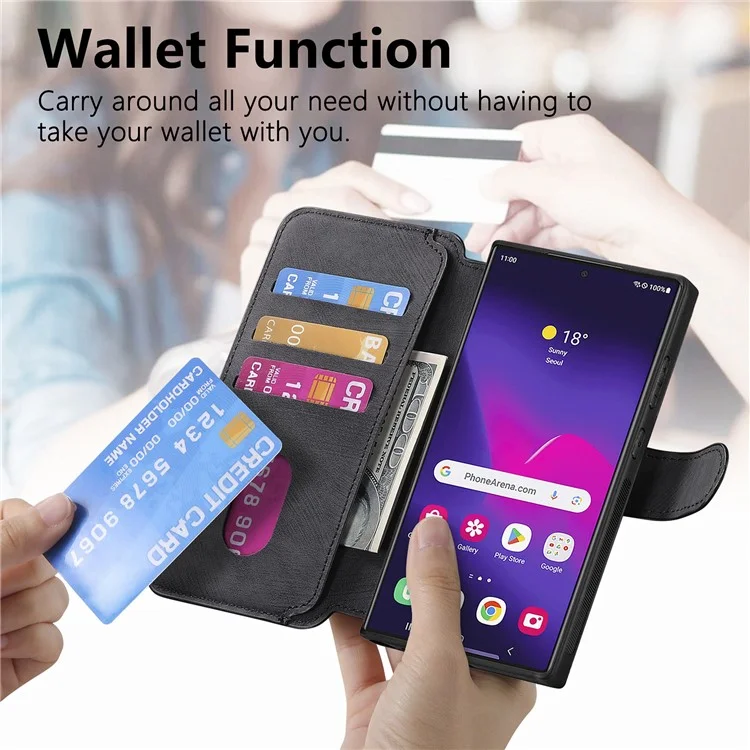 For Samsung Galaxy S24 Ultra Magnetic Case CASENEO Detachable Leather Phone Wallet Cover - Black