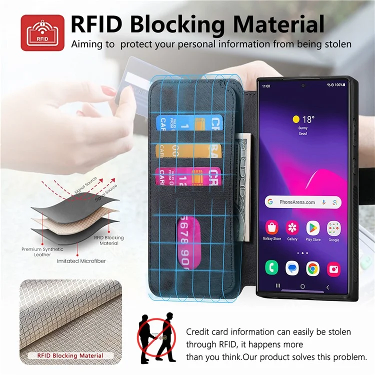 For Samsung Galaxy S24 Ultra Magnetic Case CASENEO Detachable Leather Phone Wallet Cover - Black