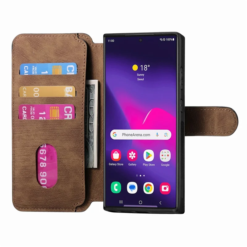 CASENEO MW-03 Für Samsung Galaxy S24 Ultra-Hülle Retro-Leder beschichtete TPU-Telefonabdeckung 2 in 1 abnehmbar - Braun