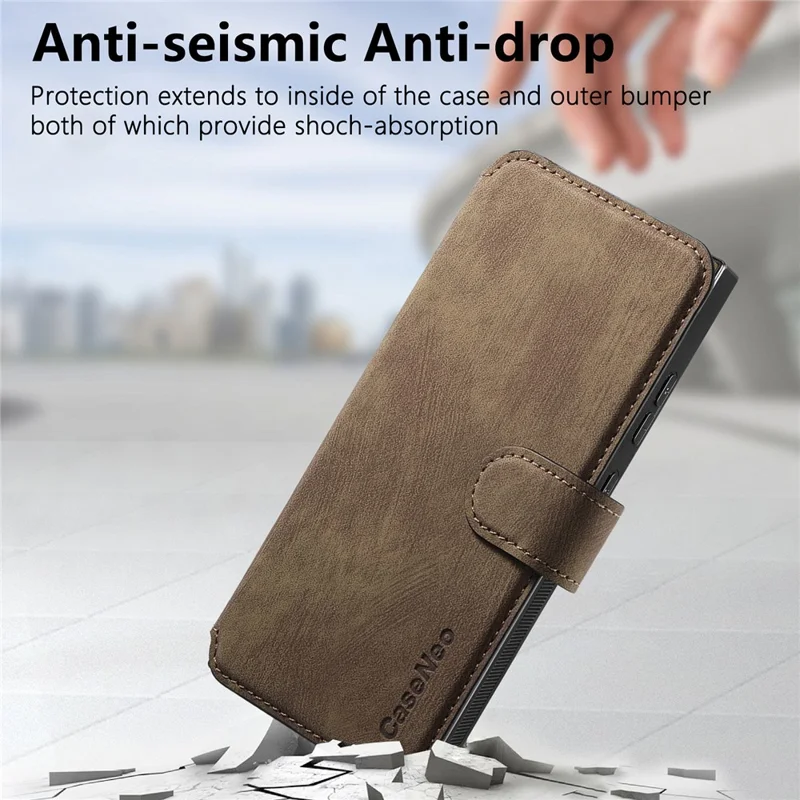CASENEO MW-03 Für Samsung Galaxy S24 Ultra-Hülle Retro-Leder beschichtete TPU-Telefonabdeckung 2 in 1 abnehmbar - Braun