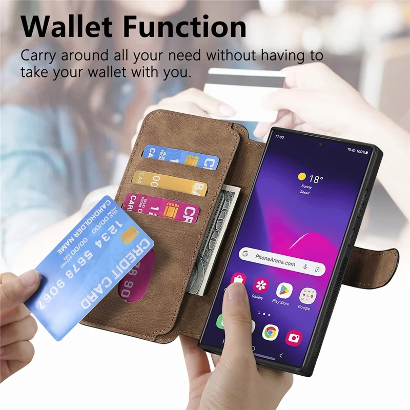 CASENEO MW-03 Für Samsung Galaxy S24 Ultra-Hülle Retro-Leder beschichtete TPU-Telefonabdeckung 2 in 1 abnehmbar - Braun