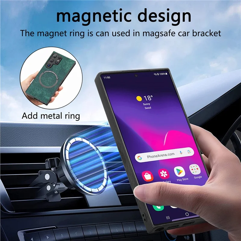 CASENEO MW-03 для Samsung Galaxy S24 Ultra Чехол Ретро кожаное покрытие TPU Чехол для телефона 2 в 1 съемный - Зеленый