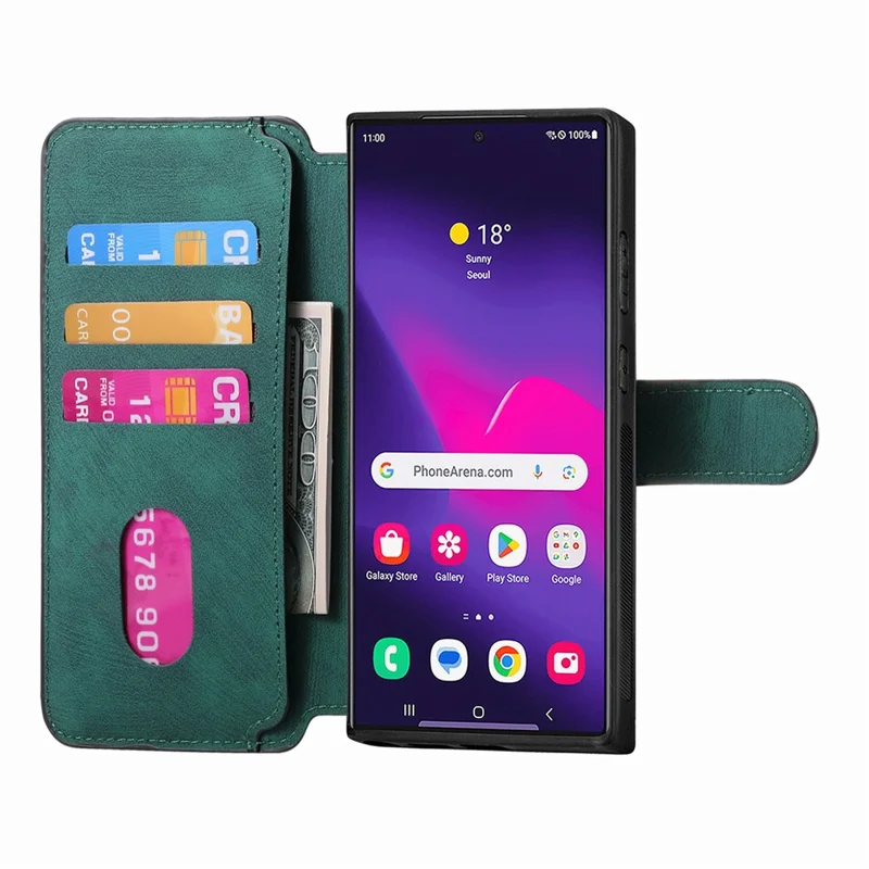 CASENEO MW-03 для Samsung Galaxy S24 Ultra Чехол Ретро кожаное покрытие TPU Чехол для телефона 2 в 1 съемный - Зеленый