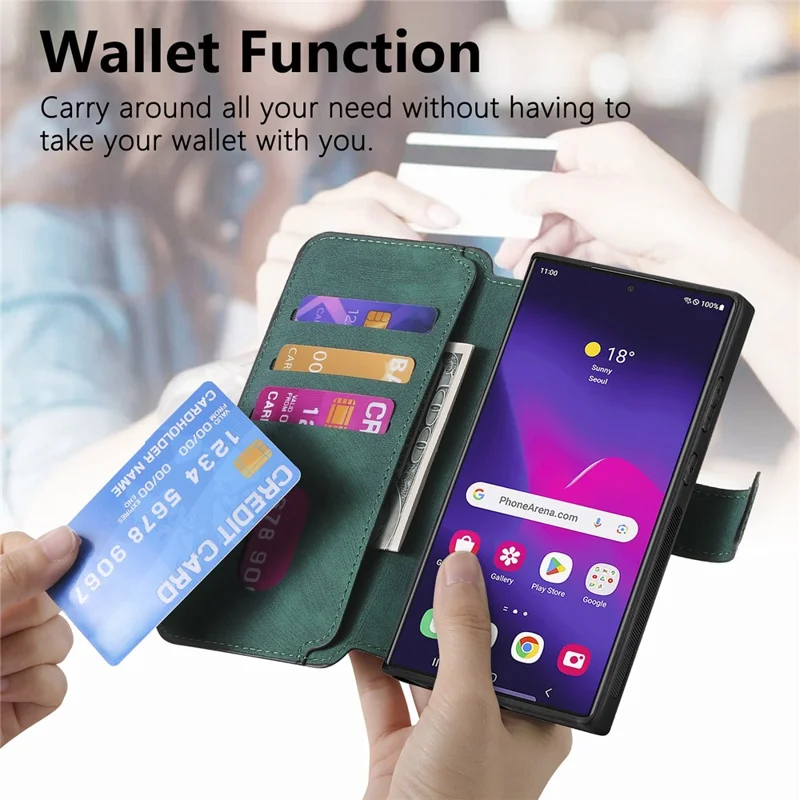CASENEO MW-03 для Samsung Galaxy S24 Ultra Чехол Ретро кожаное покрытие TPU Чехол для телефона 2 в 1 съемный - Зеленый