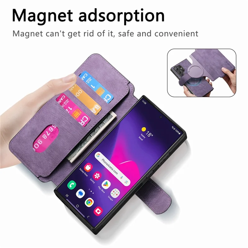 CASENEO MW-03 Per Samsung Galaxy S24 Ultra Custodia Retro in Pelle Rivestita in TPU Cover per Telefono 2 in 1 Staccabile - Viola