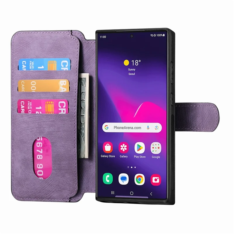 CASENEO MW-03 Per Samsung Galaxy S24 Ultra Custodia Retro in Pelle Rivestita in TPU Cover per Telefono 2 in 1 Staccabile - Viola