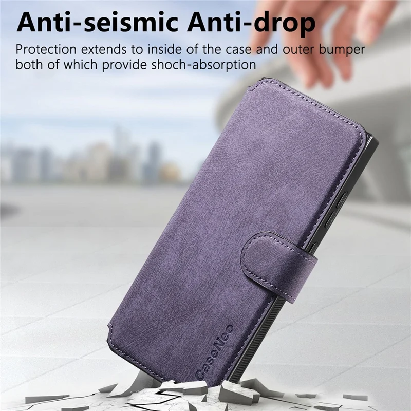 CASENEO MW-03 Per Samsung Galaxy S24 Ultra Custodia Retro in Pelle Rivestita in TPU Cover per Telefono 2 in 1 Staccabile - Viola
