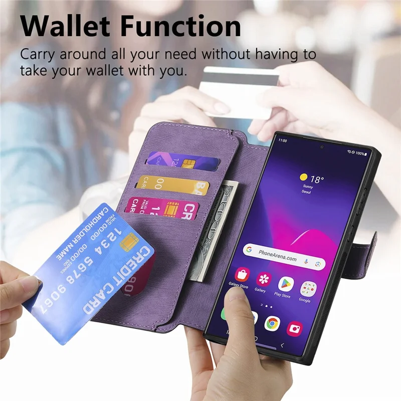 CASENEO MW-03 Per Samsung Galaxy S24 Ultra Custodia Retro in Pelle Rivestita in TPU Cover per Telefono 2 in 1 Staccabile - Viola