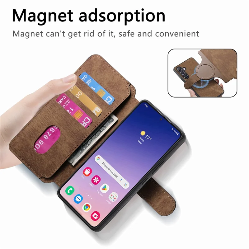 For Samsung Galaxy S24 Magnetic Case CASENEO Detachable Leather Phone Wallet Cover - Brown