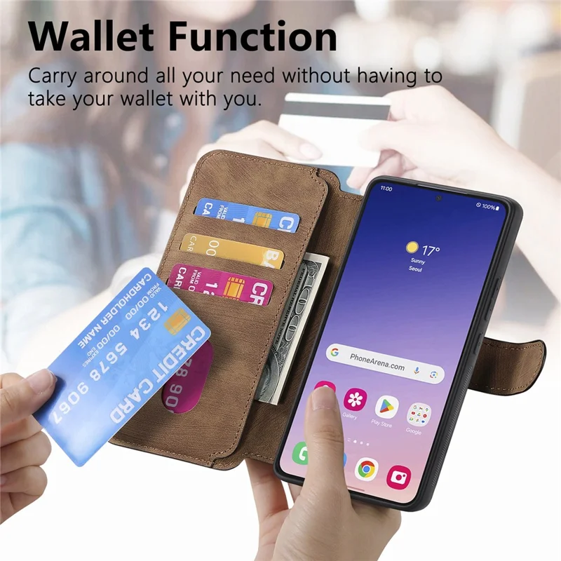 For Samsung Galaxy S24 Magnetic Case CASENEO Detachable Leather Phone Wallet Cover - Brown