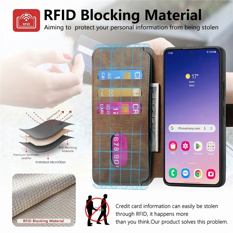 For Samsung Galaxy S24 Magnetic Case CASENEO Detachable Leather Phone Wallet Cover - Brown