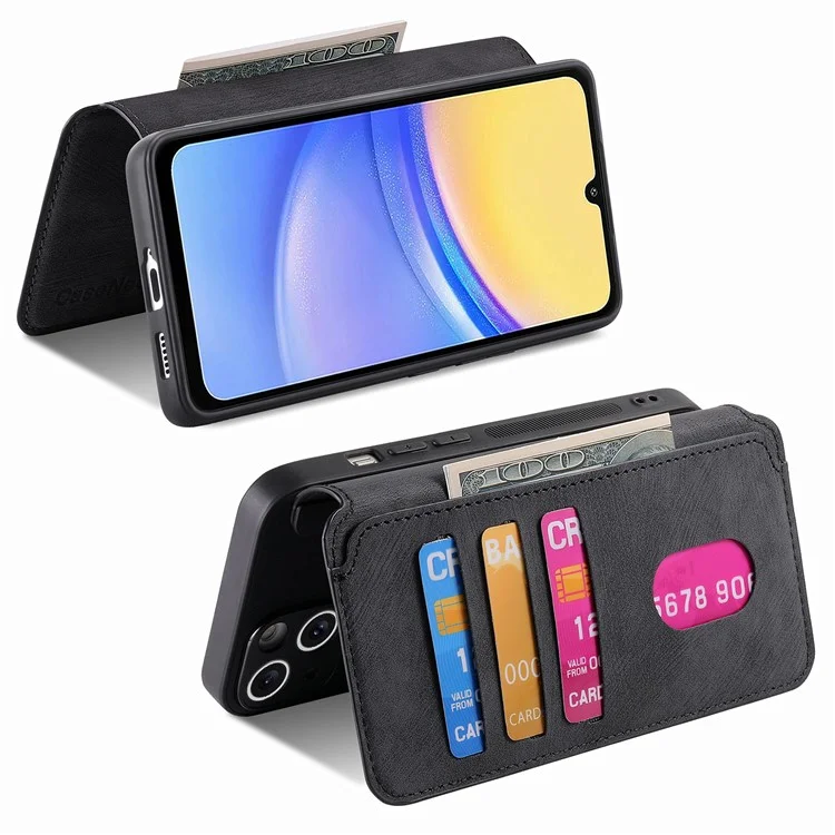 CASENEO MW-03 para Samsung Galaxy A25 5G (Global) (161,0 x 76,5 x 8,3 mm) Capa Destacável de Couro Magnético para Celular - Preto
