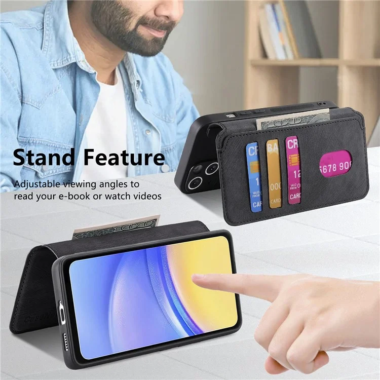 CASENEO MW-03 para Samsung Galaxy A25 5G (Global) (161,0 x 76,5 x 8,3 mm) Capa Destacável de Couro Magnético para Celular - Preto