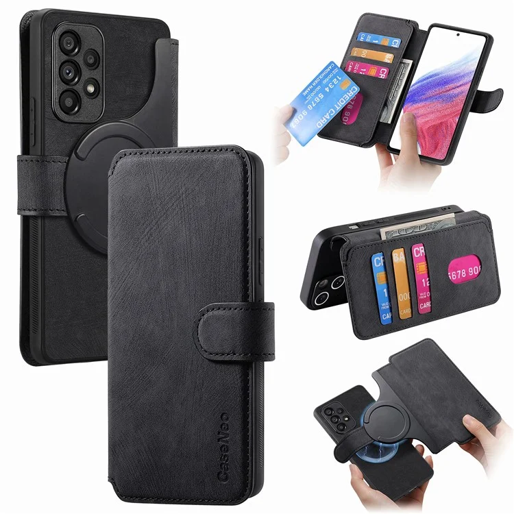 CASENEO MW-03 para a Capa Samsung Galaxy A53 5G Retro Leather Detachable Magnetic Wallet Back Cover - Preto