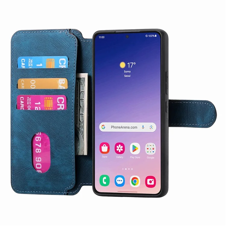 CASENEO MW-03 Pour Étui Samsung Galaxy S24+ Bloquage RFID Cuir+TPU Amovible Housse de Téléphone - Bleu Foncé