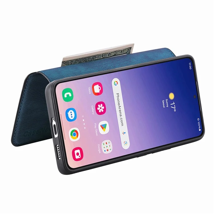 CASENEO MW-03 Pour Étui Samsung Galaxy S24+ Bloquage RFID Cuir+TPU Amovible Housse de Téléphone - Bleu Foncé