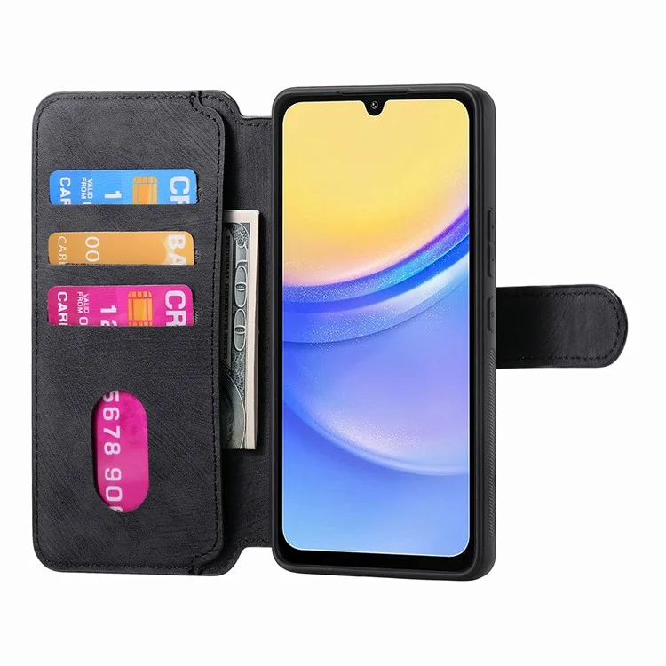 For Samsung Galaxy A15 4G / 5G Magnetic Case CASENEO Detachable Leather Phone Wallet Cover - Black