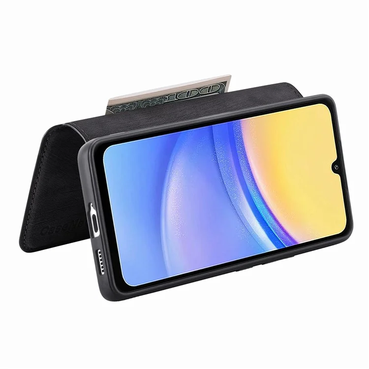 For Samsung Galaxy A15 4G / 5G Magnetic Case CASENEO Detachable Leather Phone Wallet Cover - Black