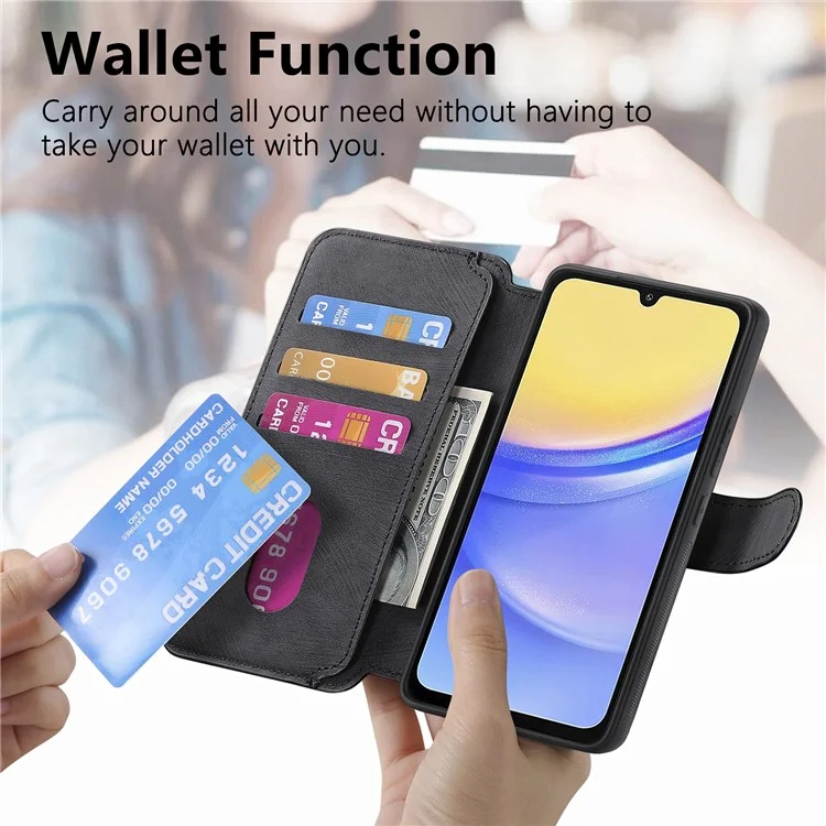 For Samsung Galaxy A15 4G / 5G Magnetic Case CASENEO Detachable Leather Phone Wallet Cover - Black